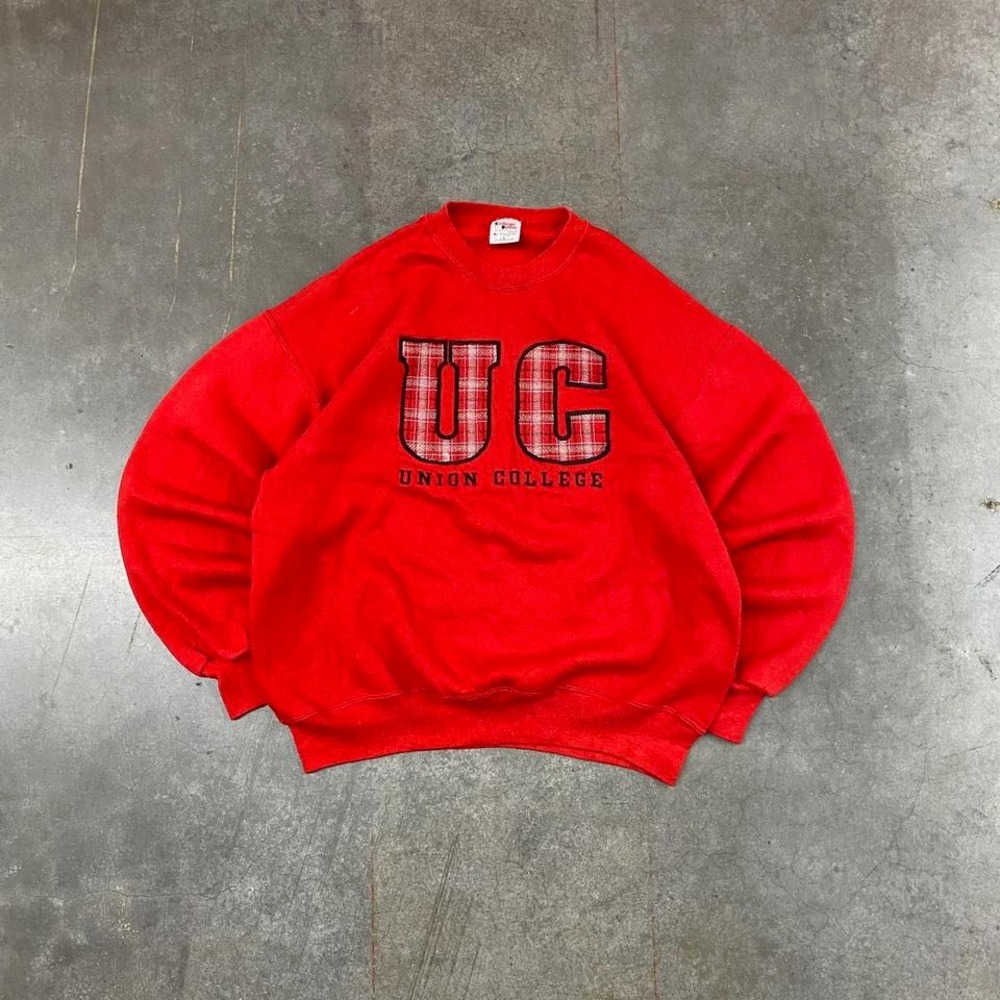 Vintage Union Collegeâ UC Crewneck Red Sweatshirt Plaid Letter Mens Large